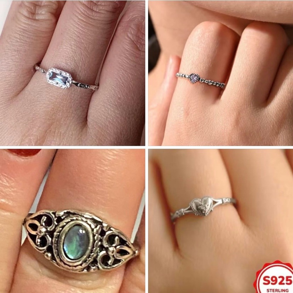 NWOT 4 Sterling Silver Rings, all new Gemstone, Heart, CZ, Vintage Style
